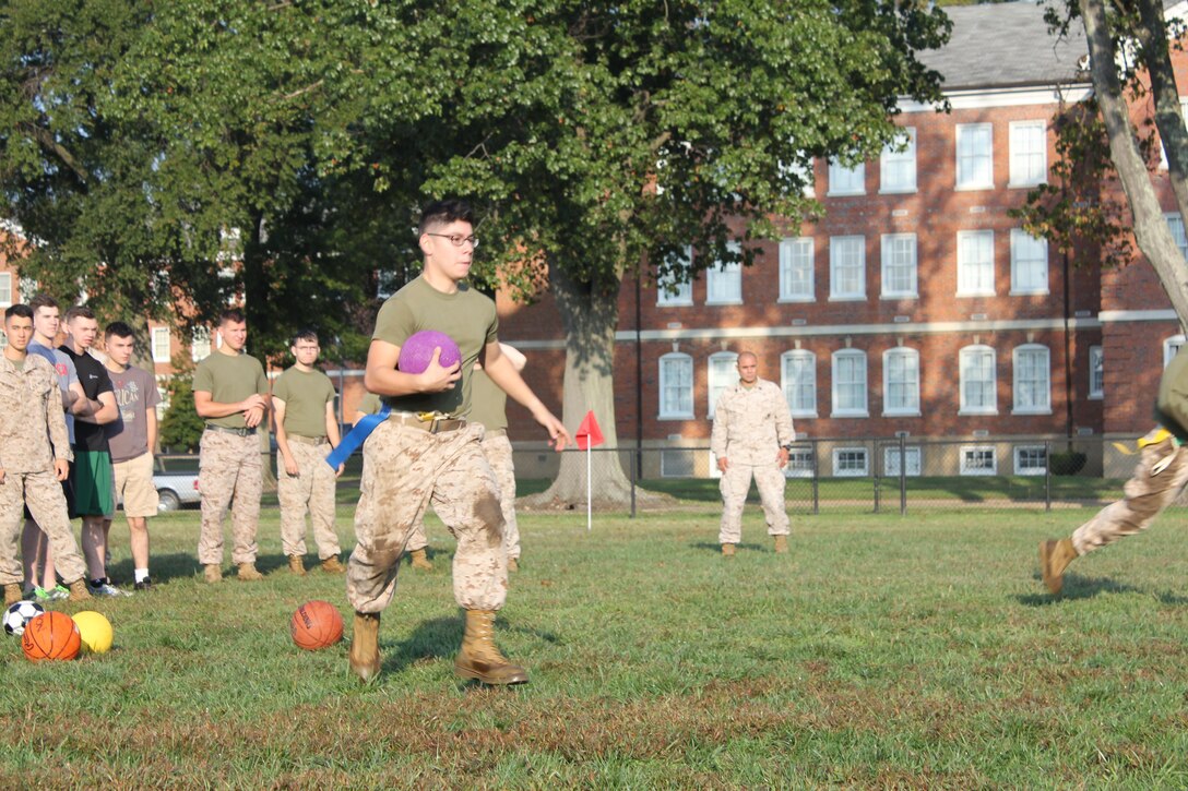 A Marine competes in the Zombie Gauntlet during the CFC kick-off field meet.