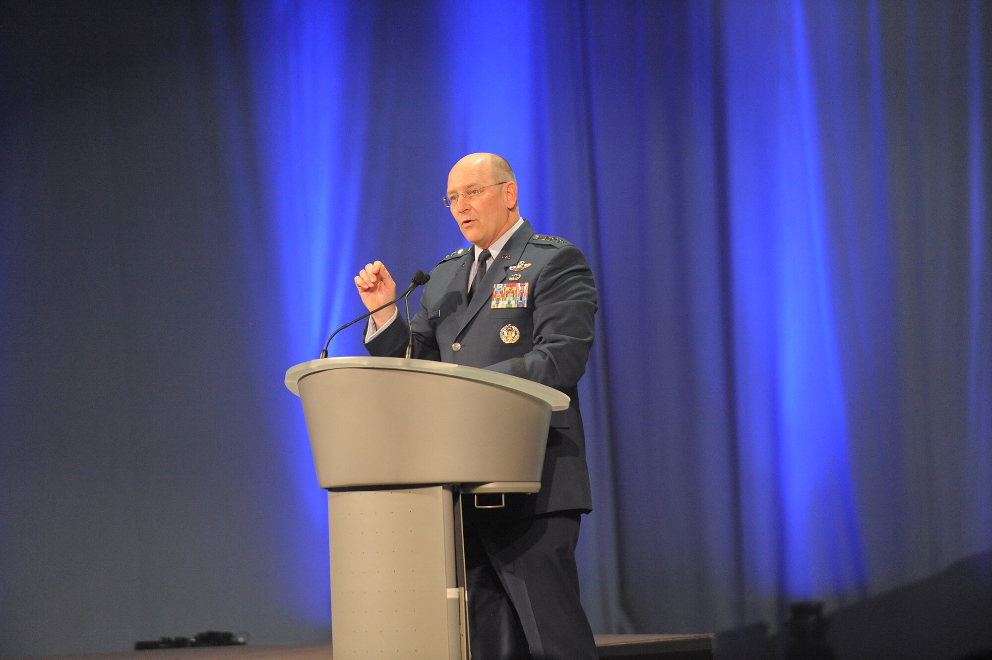 Lt. Gen. James “JJ” Jackson, chief of Air Force Reserve and commander of Air Force Reserve Command, speaks at the F-35 arrival ceremony at Hill Air Force Base, Utah, Oct. 14. The ceremony, hosted by Lockheed Martin, marked the beginning of F-35 operations at the active-duty 388th Fighter Wing and Reserve 419th Fighter Wing. (U.S. Air Force photo/Todd Cromar) 
