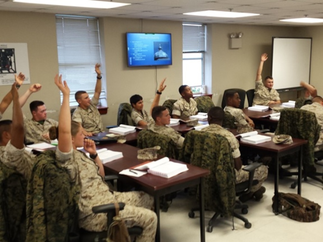 Marines attending Basic Water Support Technician course 1-16 receive their Operational Risk Assessment and Safety class at Utilities Instruction Company aboard Camp Lejeune, N.C. on October 9, 2015. GySgt Garza, an instructor with UIC; covered the importance of practicing safe work habits which will help the students in creating a safe work environment while deployed and in garrison.  

 