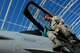 Tech. Sgt. Brett Larson, 134th Expeditionary Fighter Squadron F-16 Fighting Falcon crew chief, Vermont Air National Guard, inspects the cockpit of an F-16 at Kunsan Air Base, Republic of Korea, Oct. 6, 2015. The 134th EFS was redeployed from Kadena Air Base, Japan to Kunsan AB as part of a theater security package. The deployment of rotational fighters throughout the Pacific provides unique opportunities to integrate various forces into joint, coalition, and bilateral training across diverse environments. (U.S. Air Force photo by Staff Sgt. Nick Wilson/Released) 
