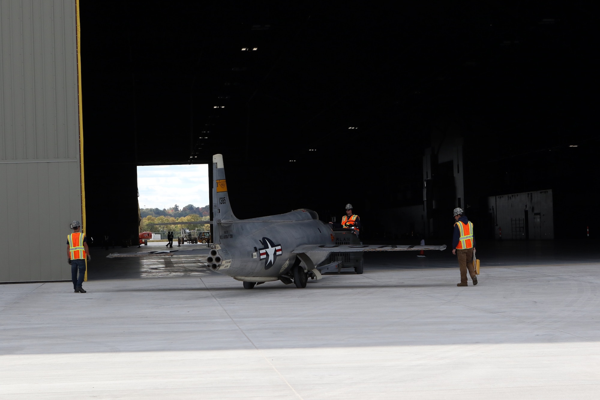 Restoration staff move the Bell X-1B into the new fourth building at the National Museum of the U.S. Air Force on Oct. 13, 2015. (U.S. Air Force photo by Don Popp) 