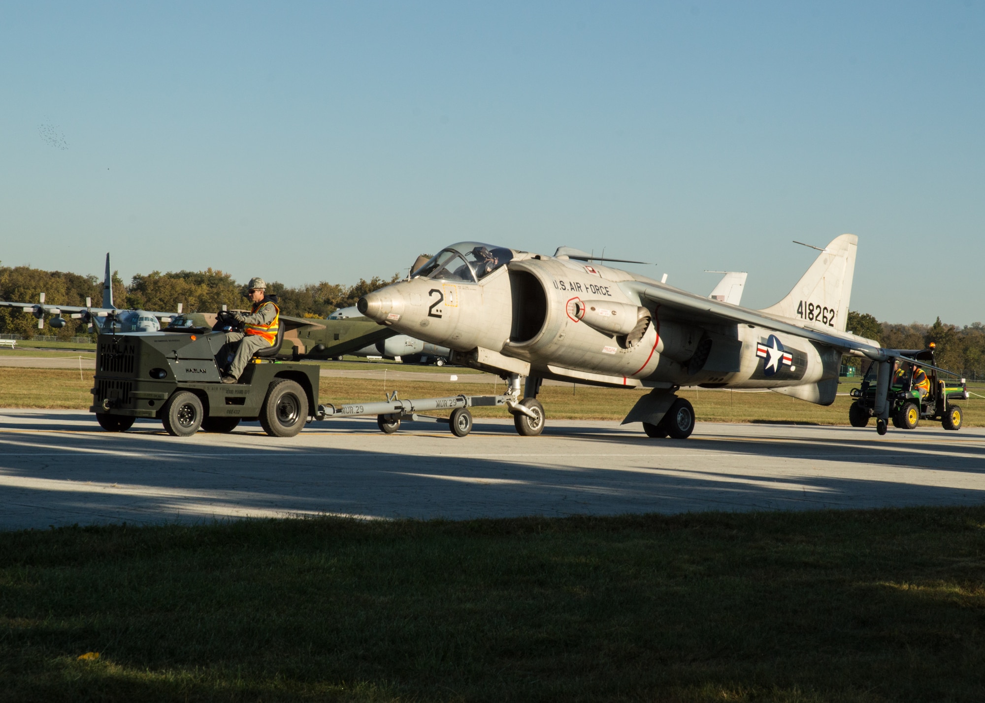 Restoration staff move the Hawker Siddeley XV-6A into the new fourth building at the National Museum of the U.S. Air Force on Oct. 8, 2015. (U.S. Air Force photo by Ken LaRock)