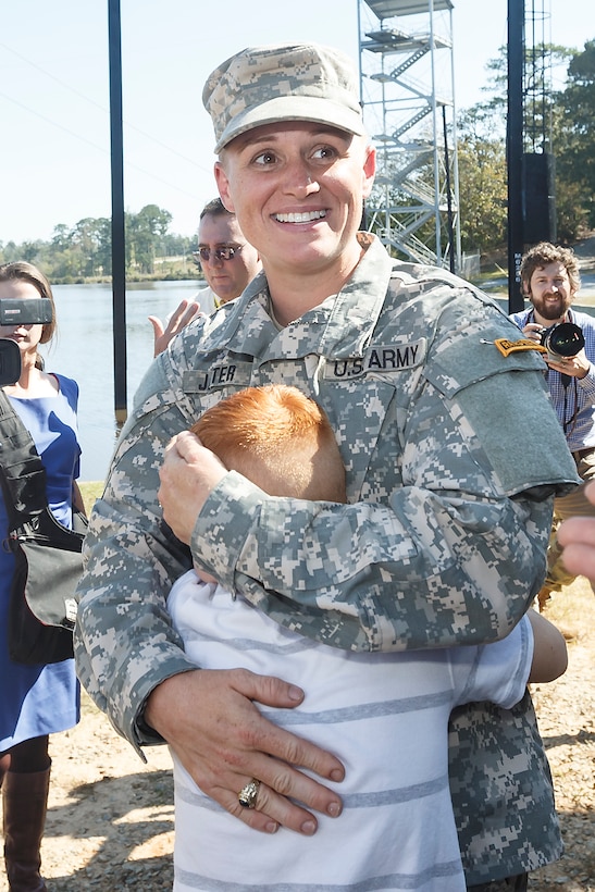 Friday, October 16, 2015 in Fort Benning, GA. Maj. Lisa Jaster is set to become the third woman to graduate from the US Army’s elite Ranger School, which previously was open only to men. She joins just two other women, Captain Kristen Griest, 26, and First Lieutenant Shaye Haver, 25, in gaining a coveted Ranger tab. (Paul Abell / AP Images for U.S. Army Reserve)