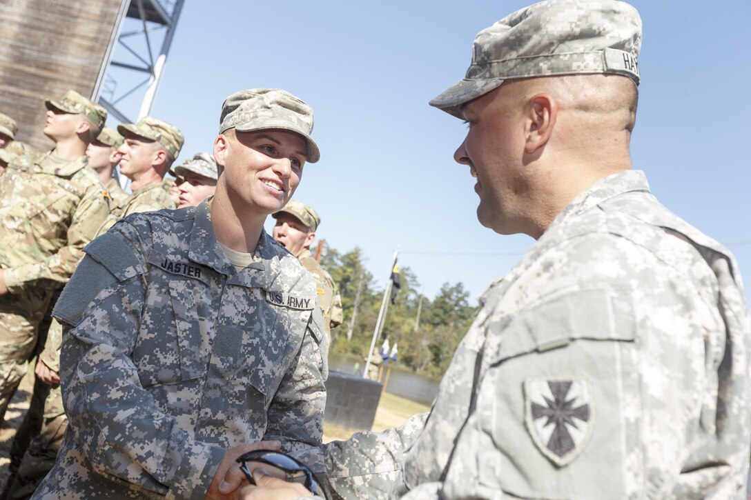 Friday, October 16, 2015 in Fort Benning, GA. Maj. Lisa Jaster is set to become the third woman to graduate from the US Army’s elite Ranger School, which previously was open only to men. She joins just two other women, Captain Kristen Griest, 26, and First Lieutenant Shaye Haver, 25, in gaining a coveted Ranger tab. (Paul Abell / AP Images for U.S. Army Reserve)