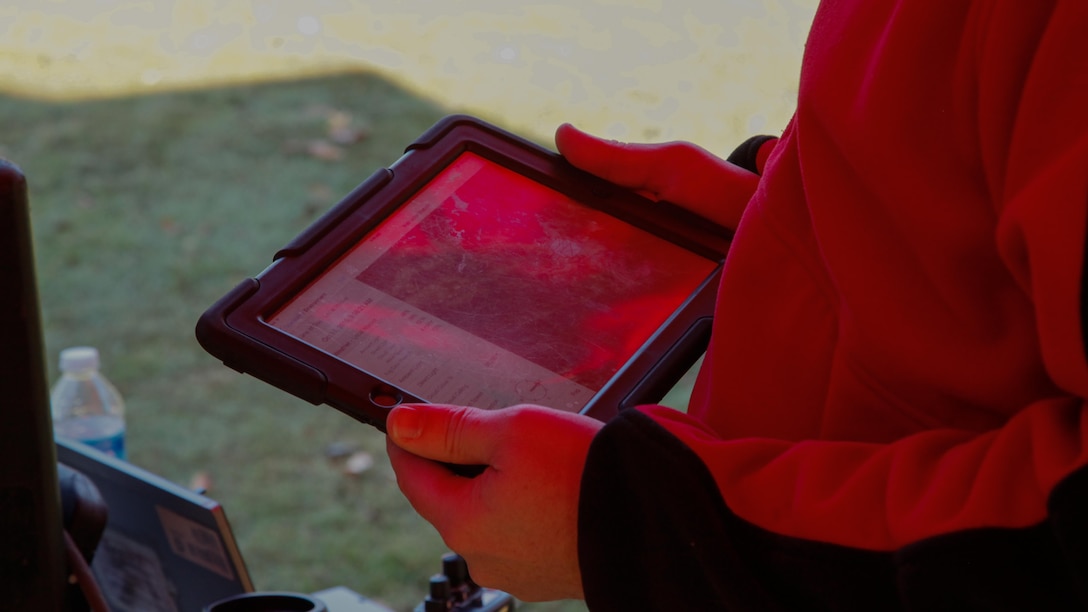 A tablet controls the Augmented Immersive Team Training demonstration for Marine leadership and key civilian leaders at the Medal of Honor Golf Course, Marine Corps Base Quantico, Virginia, Oct. 14, 2015. The system provides a virtual battlefield complete with aircraft and artillery to engage ground vehicles and personnel with no needs for concerns such as safety, resources or availability of ranges for realistic training. 
