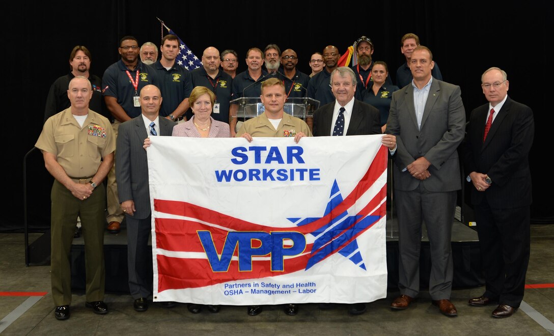 Blount Island Command and Marine Corps Support Facility Blount Island in Jacksonville, Fla., were recognized as Voluntary Protection Program Star sites by the Occupational Safety and Health Administration during a ceremony, Oct.16. Blount Island Command is the first operational organization to be recognized with this status. Marine Corps Support Facility Blount Island is the third Marine Corps installation to earn the VPP Star.