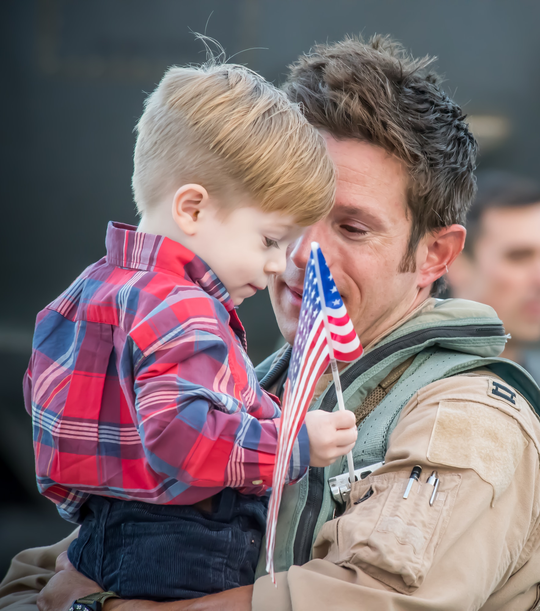 Families welcome home the pilots and weapon systems officers of the 494th Fighter Squadron at Royal Air Force Lakenheath, England, Oct. 9, 2015. While deployed, the Panthers flew 1,651 sorties and dropped more than 1,700 bombs in support of U.S. Central Command operations. (U.S. Air Force photo by Senior Airman Trevor T. McBride/Released)