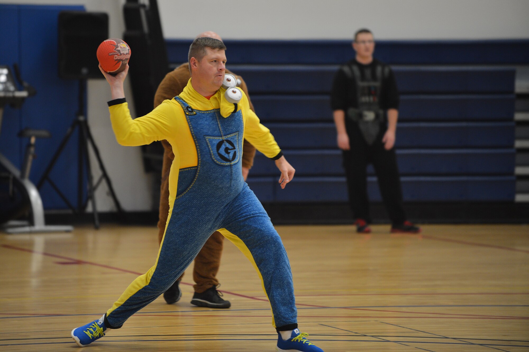A Team Buckley member throws a dodgeball during the Combined Federal Campaign dodgeball tournament at the Fitness Center Oct. 13, 2015 on Buckley Air Force Base, Colo. Seventeen teams signed up to compete in the tournament, which helped raise more than $400. (U.S. Air Force photo by Staff Sgt. Darren Scott/Released)