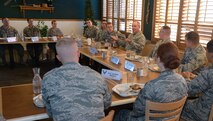 Air Force Chief of Staff Gen. Mark A. Welsh III participates in a question-and-answer session with Team Hill Airmen during lunch at Hill Air Force Base, Utah, Oct. 16, 2015. Welsh discussed issues important to the enlisted force to include enlisted performance reports, TRICARE and tuition assistance. (U.S. Air Force photo by Alex R. Lloyd/Released)