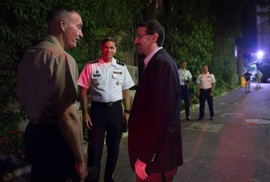 U.S. Ambassador to Israel Daniel B. Shapiro meets with U.S. Marine Corps Gen. Joseph F. Dunford Jr., chairman of the Joint Chiefs of Staff, at the U.S. Consulate in Jerusalem, Oct. 17, 2015. DoD photo by D. Myles Cullen