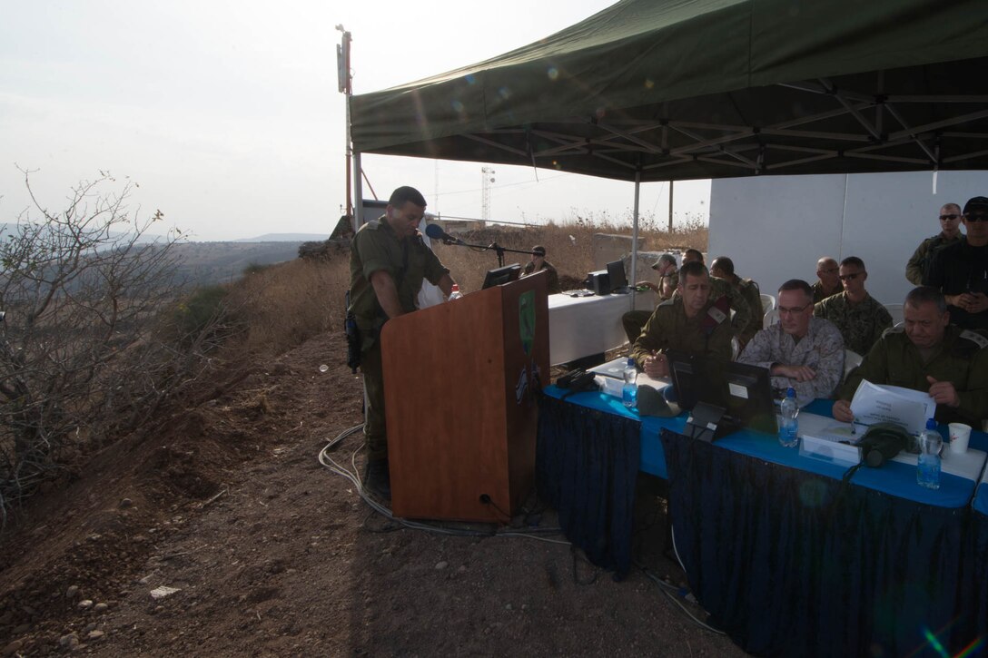 U.S. Marine Corps Gen. Joseph F. Dunford Jr., chairman of the Joint Chiefs of Staff, receives a brief on military operations at an observation point  in northern Israel, Oct. 18, 2015. DoD photo by D. Myles Cullen
