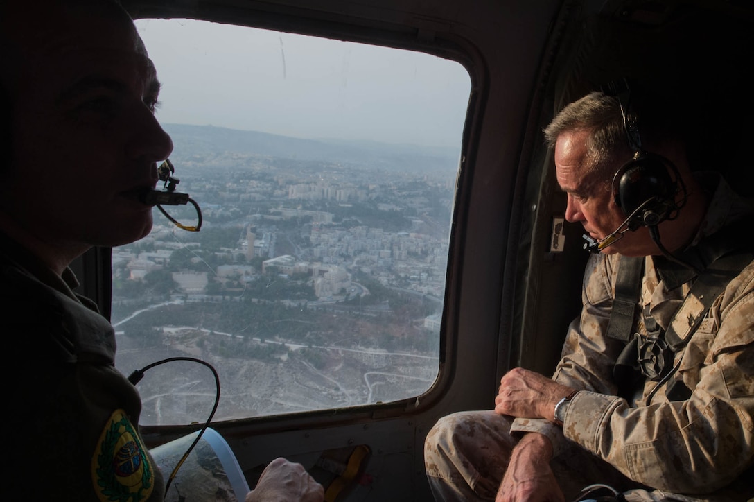 U.S. Marine Corps Gen. Joseph F. Dunford Jr., chairman of the Joint Chiefs of Staff, looks out at Jerusalem from an Israeli helicopter on Oct. 18, 2015. DoD photo by D. Myles Cullen