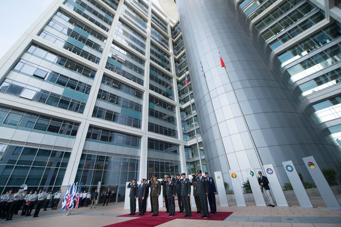 U.S. Marine Corps Gen. Joseph F. Dunford Jr., chairman of the Joint Chiefs of Staff, participates in a welcome ceremony at the Israeli Defense Forces military headquarters in Tel Aviv, Israel, Oct. 18, 2015. DoD photo by D. Myles Cullen