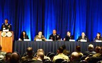 Panelists at the "Army Service Component Commands: Applying the Army Operating Concept for Joint Effects," hosted by the Institute of Land Warfare forum, at the annual meeting of the Association of the United States Army, Oct. 14, 2015, in Washington, D.C., are, from (left): Gen. Vincent Brooks, commander, U.S. Army Pacific Command; Nisha Desai Biswal, assistant secretary, Bureau of South and Central Asian Affairs, Department of State; Lt. Gen. Frederick Hodges, commander, U.S. Army Europe; Maj. Gen. Darryl Williams, commander, U.S. Army Africa; Ambassador W. Stuart Symington, special representative for the Central African Republic; Thomas "Todd" H. Harvey III, principal deputy assistant secretary of Defense for Strategy, Plans and Capabilities; and, Victoria K. Holt, deputy assistant secretary, Bureau of International Organization Affairs, Department of State.