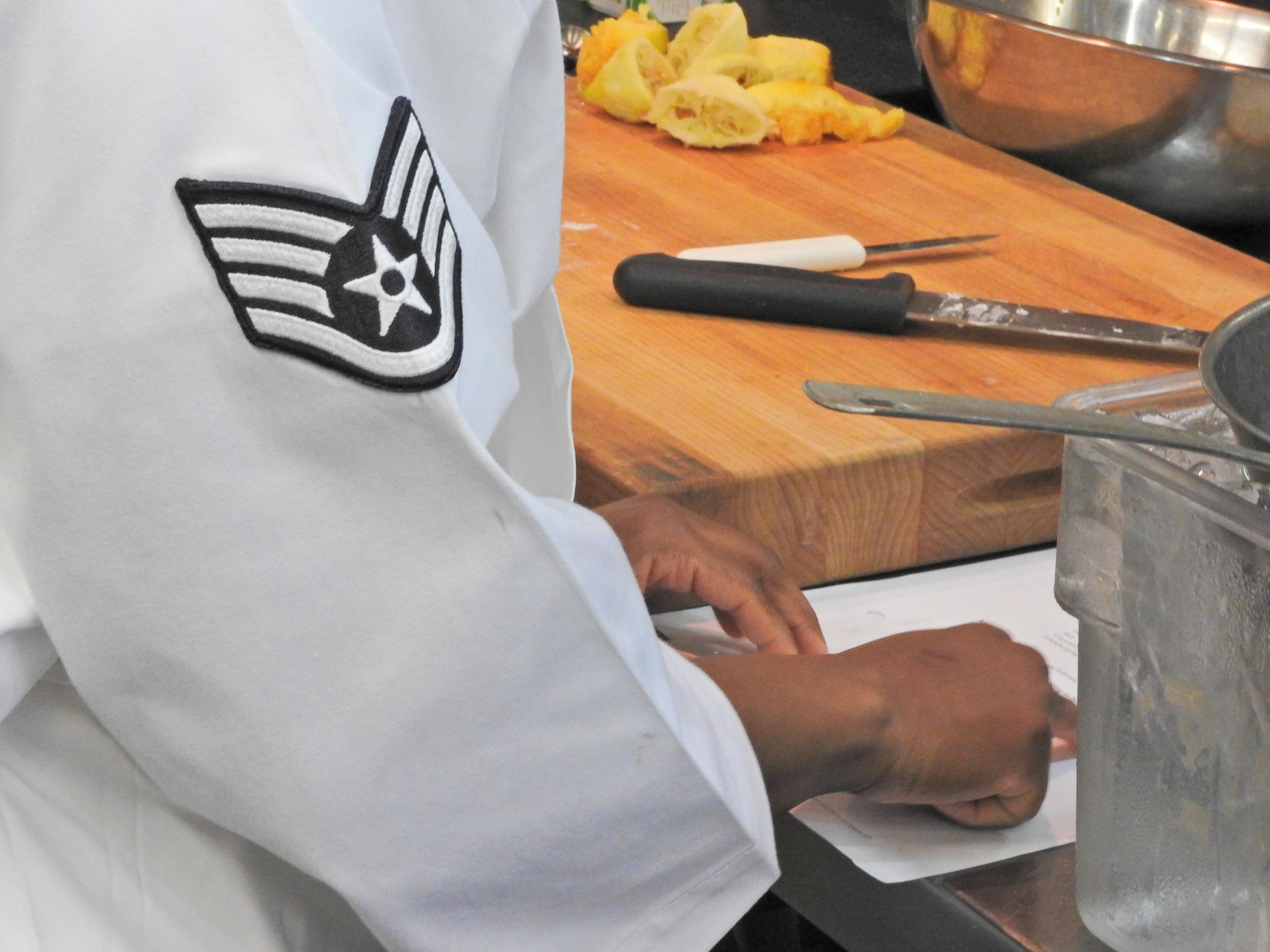 Candidates from a 12-person Air Force team from across the service earned an Advanced Culinary Skills certification Oct. 9 from the Culinary Institute of America. A cooperative agreement between the Air Force and the institute’s San Antonio campus gives active-duty Air Force and nonappropriated fund civilian employees the opportunity to hone their skills and learn new ways to improve business operations and efficiency in the kitchen. (U.S. Air Force photo/Breanne Smith/Released)