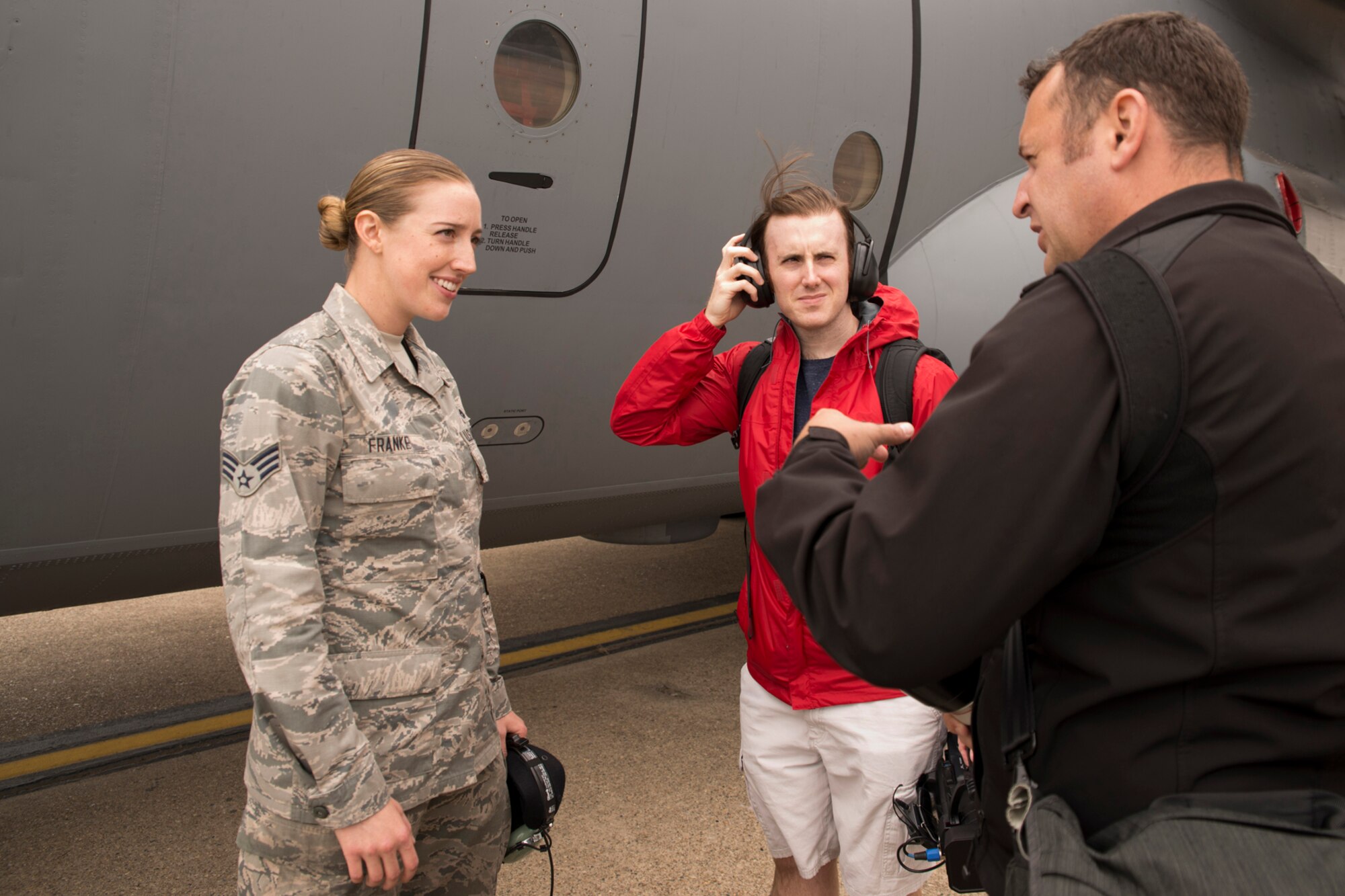 U.S. Air Force Senior Airman Jennifer Franke, a crew chief assigned to the 913th Maintenance Squadron, conducts a simulated post flight inspection during the October Unit Training Assembly at Little Rock Air Force Base, Ark., Oct. 3, 0215. Franke was one of the subject matter experts utilized by a photography/video team for B-roll, interviews and photographs for future use by the Air Force Reserve Command in promotional and recruiting advertising. (U.S. Air Force photo by Master Sgt. Jeff Walston/Released)