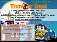 Please join us Oct. 30 for this year's Trunk or Treat. 