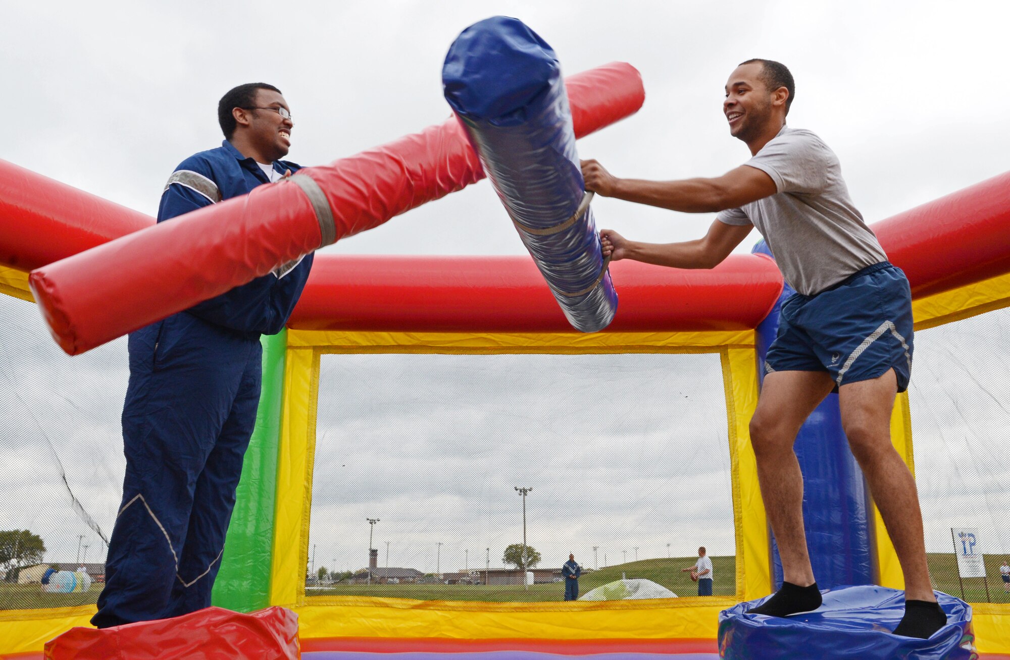 U.S. Air Force Airmen assigned to the 509th Maintenance Group battle during events on Wingman day, Oct. 9, 2015 at Whiteman Air Force Base, Mo.  Events were held throughout the day to strengthen and sustain a resilient Air Force community that values mental, physical, social, and spiritual fitness. (U.S. Air Force photo by Tech. Sgt. Miguel Lara III/Released)