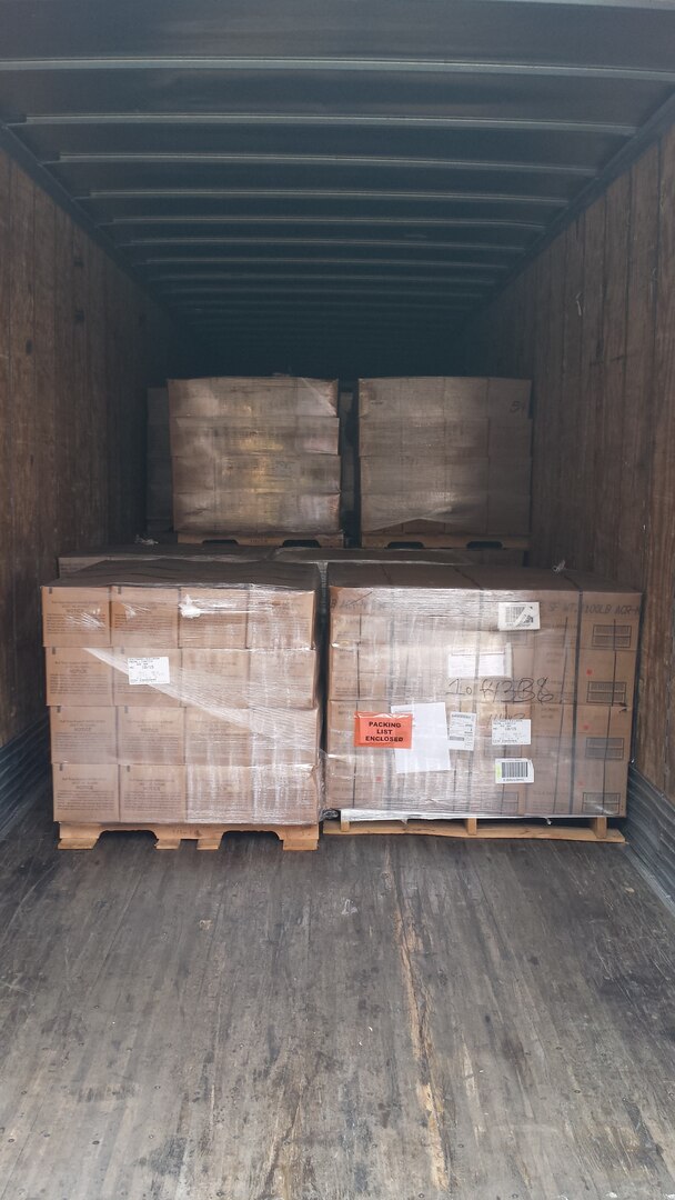 Pallets of MRE’s await shipment to Fort Jackson, S.C., to aid in the Hurricane Joaquin disaster relief. Pallets of MRE’s await shipment to Fort Jackson, S.C., to aid in the Hurricane Joaquin disaster relief. 
 
