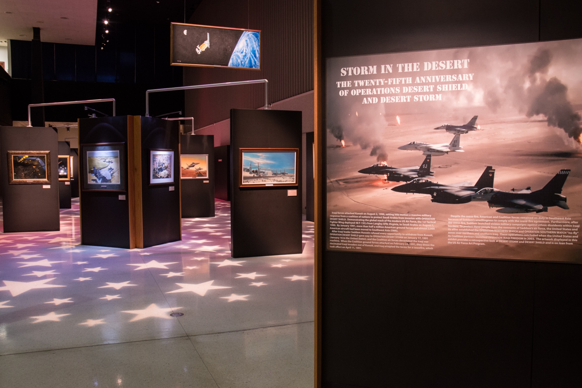 An art exhibit commemorating the 25th anniversary of Operations Desert Shield and Desert Storm will be open through Labor Day 2016 at the National Museum of the U.S. Air Force. (U.S. Air Force photo)