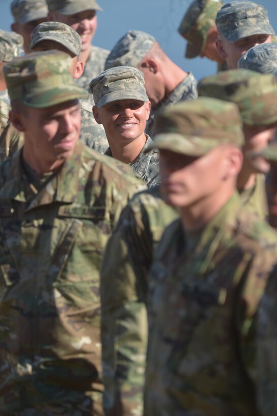 U.S. Army Maj. Lisa Jaster, an Army reservist assigned to the U.S. Army Corps of Engineers, stands in formation prior to graduating Ranger School on Fort Benning, Ga., Oct. 16, 2015. Jaster is the third woman to graduate Ranger School. (U.S. Army photo by Staff Sgt. Alex Manne/ Released)
