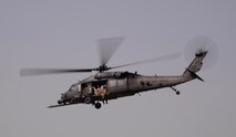A U.S. Air Force HH-60 Pavehawk takes off Oct. 16, 2015, at Osan Air Base, Republic of Korea. The helicopter is assigned to the 33rd Rescue Squadron from Kadena Air Base, Japan, and maintained by members of the 718th Aircraft Maintenance Squadron. Both squadrons along with other members of the Air Force, U.S. Marines, and the Republic of Korea Air Force are working together participating in the joint, combined combat search and rescue exercise Pacific Thunder 15-02. (U.S. Air Force photo by Staff Sgt. Benjamin Sutton/Released)