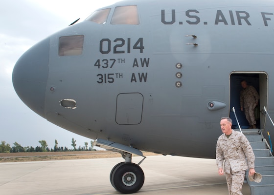 U.S. Marine Corps Gen. Joseph F. Dunford Jr., chairman of the Joint Chiefs of Staff, arrives in Irbil, Iraq, Oct. 20, 2015. DoD photo by D. Myles Cullen
