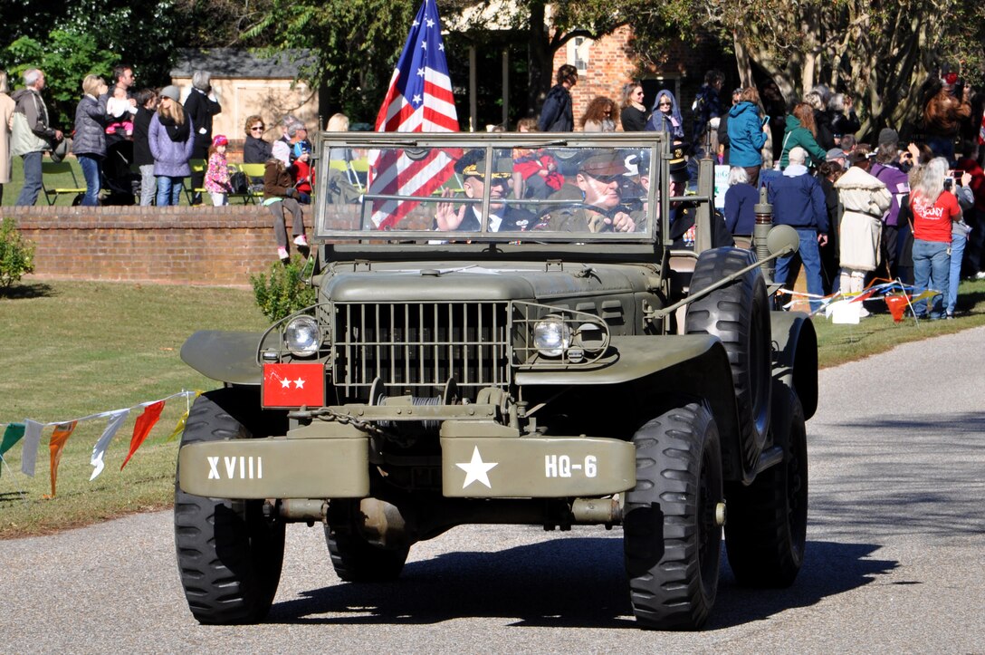 U.S. Army Maj. Gen. Anthony C. Funkhouser, Center for Initial Military Training commanding general, waves to the crowd during the annual Yorktown Day parade in Yorktown, Va., Oct. 19, 2015. Funkhouser served as the parade’s grand marshal and helped celebrate the 234th anniversary for America’s Revolutionary War victory at Yorktown. (U.S. Air Force photo by Master Sgt. April Wickes/Released)