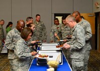 Team Dover Airmen attend the Combined Federal Campaign kickoff lunch event Oct. 15, 2015, at the Landings on Dover Air Force Base, Del. The CFC allows those interested in donating to tailor their donations to specific charities at the local, regional, national and world-wide level. (U.S. Air Force photo/Senior Airman William Johnson)