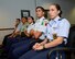 Cadet Georgia Cabrera, Paraguay Air Force Academy, leads a row of cadets listening to a C-5M Super Galaxy mission capabilities briefing inside the 9th Airlift Squadron during a tour hosted by the 436th Airlift Wing Oct. 15, 2015, at Dover Air Force Base, Del. Sitting next to her is Cadet Rodrigo Barrera Peral, Mexican Air Force Academy. (U.S. Air Force photo/Greg L. Davis)
