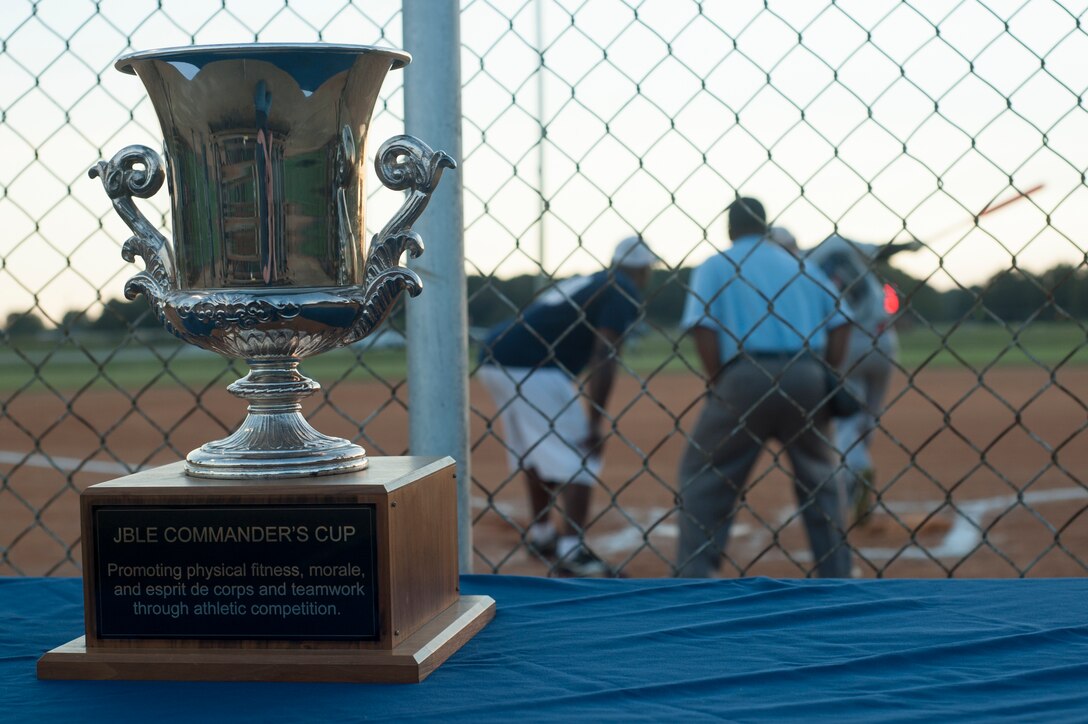 U.S. Army Soldiers and Air Force Airmen gathered for the annual Joint Base Langley-Eustis All-Star Softball game at Langley Air Force Base, Va., Oct. 14, 2015. The Commander’s Cup is an ongoing competition between Fort Eustis and Langley Air Force Base which takes place at the end of each intermural season. (U.S. Air Force photo by Senior Airman R. Alex Durbin/Released)