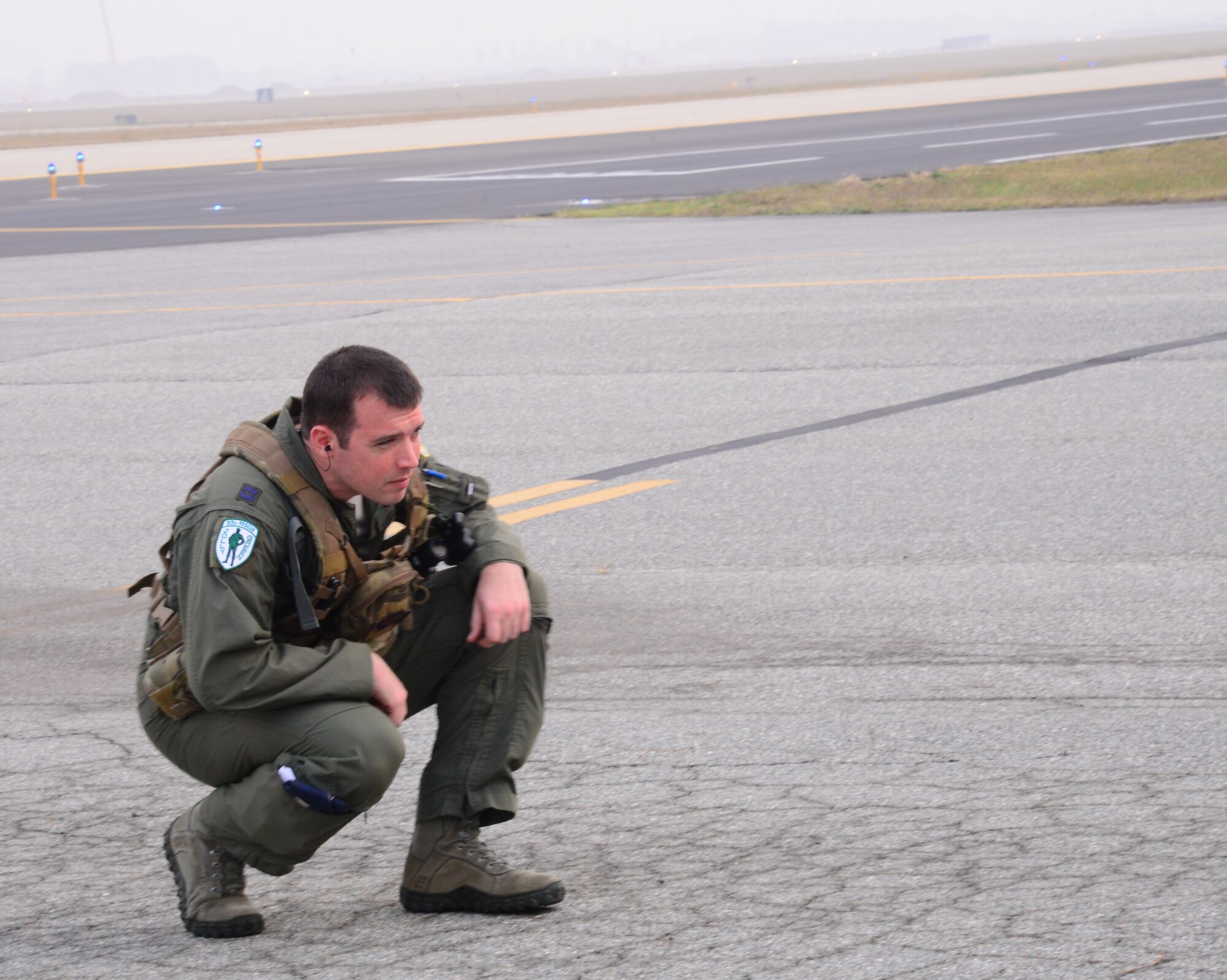 Capt. Ryan Roberts, 33rd Rescue Squadron pilot, performs pre-flight checks and inspections Oct. 16, 2015, at Osan Air Base, Republic of Korea. Roberts is currently on temporary duty assignment from Kadena Air Base, Japan, and is participating in exercise Pacific Thunder 15-02. (U.S. Air Force photo by Staff Sgt. Benjamin Sutton) 