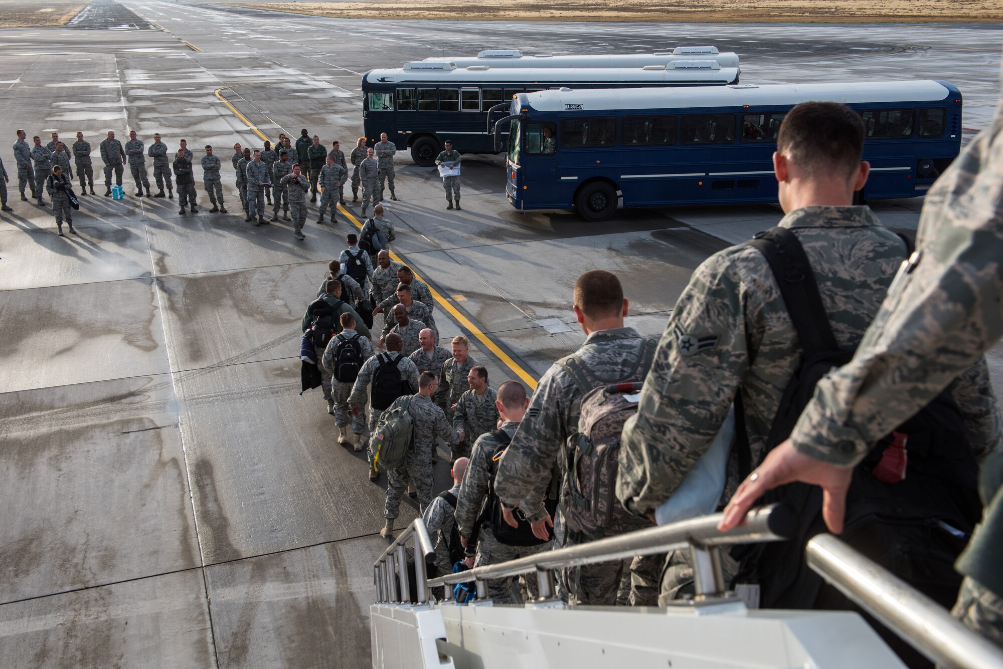 The 726th Air Control Squadron ‘Hardrockers’ return after a six-month deployment to Southwest Asia Oct. 18, 2015 at Mountain Home Air Force Base, Idaho. More than 100 members returned that day. (U.S. Air Force photo by Airman 1st Class Connor J. Marth)