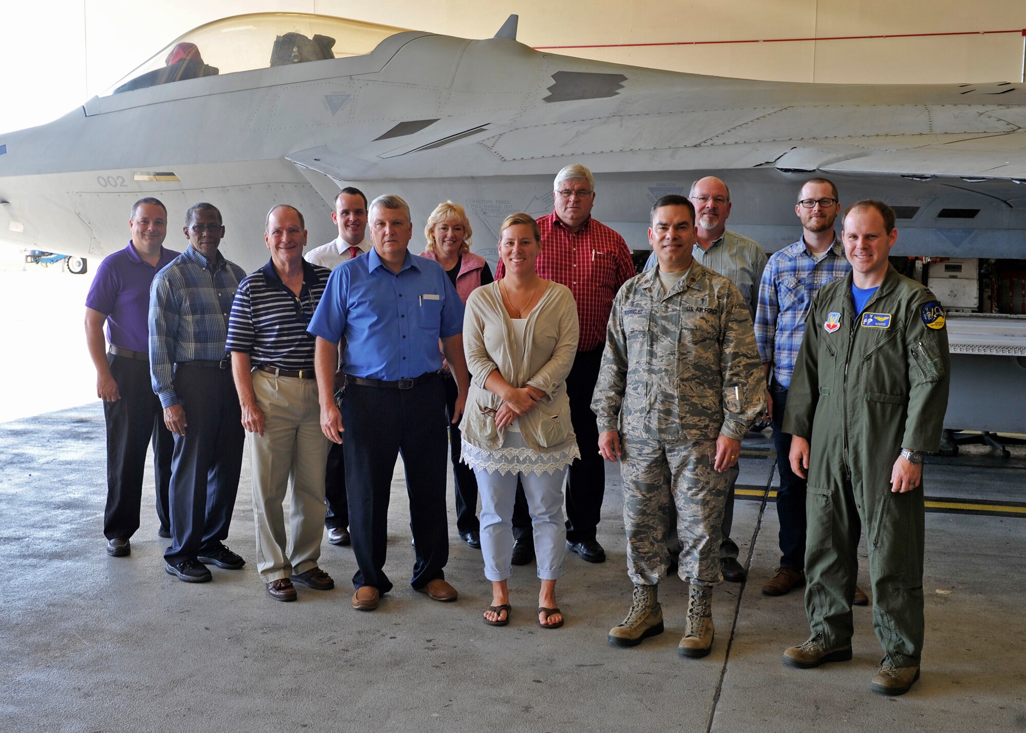 Local community religious leaders pose for a group photo Oct. 16 at Tyndall Air Force Base, Fla. The 325th Fighter Wing Chaplain Corps hosted a “Clergy Day” tour for local religious leaders to establish teamwork between ideas the chapels, the 325th FW and local communities have when it comes to religious and spiritual support. (U.S. Air Force photo by Airman 1st Class Sergio A. Gamboa/Released)
