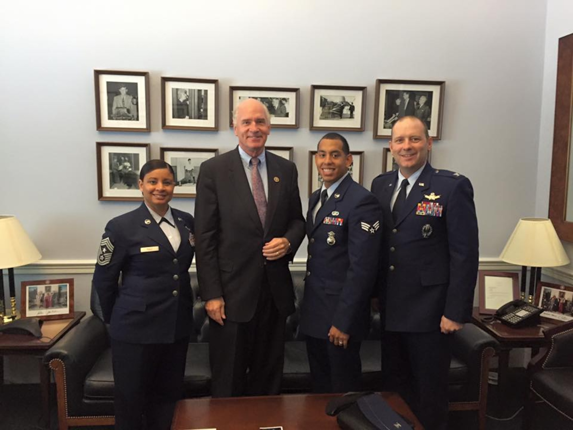 WASHINGTON – Airmen from the 21st Space Wing and the 721st Security Forces Squadron meet with Massachusetts Representative Bill Keating during the 21st SW Capitol Hill visit, Oct. 7-8, 2015. The trip to Washington provided wing leadership a chance to meet congressional representatives and senators and share with them the mission and possible concerns. (courtesy photo)