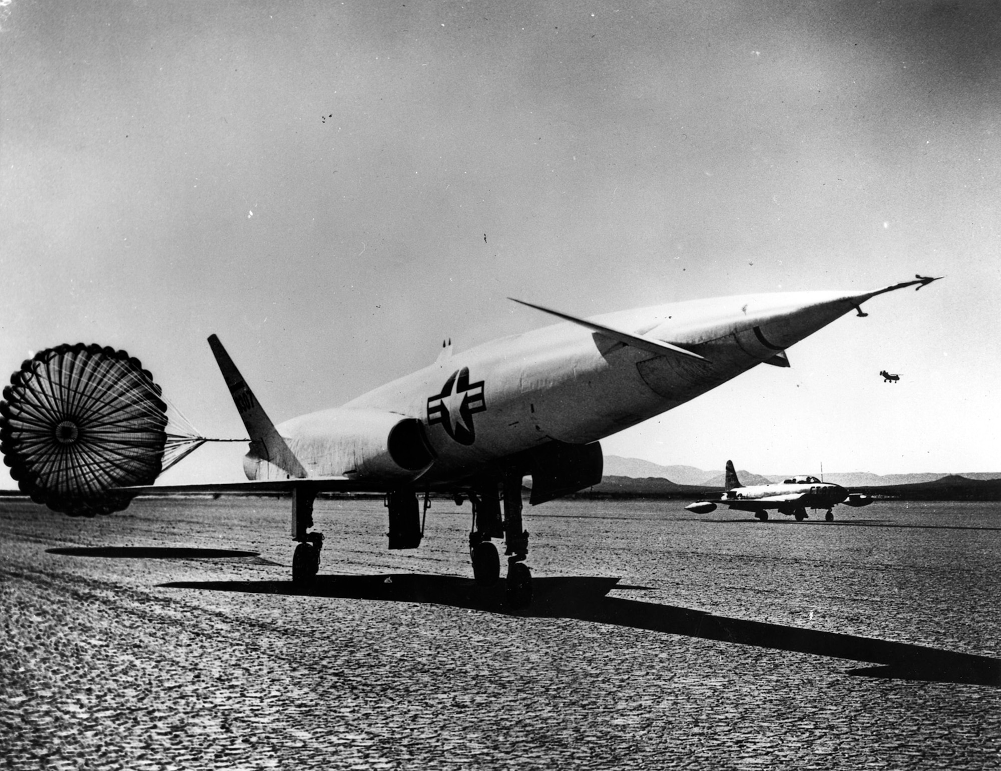 The X-10 took off and landed on its own undercarriage and deployed a parachute to shorten its landing roll. (U.S. Air Force photo)