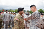 SCHOFIELD BARRACKS, Hawaii - The 25th Infantry Division's Deputy Commanding General-Support, Brig. Gen. Patrick Matlock, pins the Soldier's Medal to Sgt. Jonathan Westbrook's uniform during a ceremony at Weyand Field, Oct. 7, 2015. Westbrook received the prestigious medal for his heroic actions during the Fort Hood, Texas, shooting April 2, 2014. 