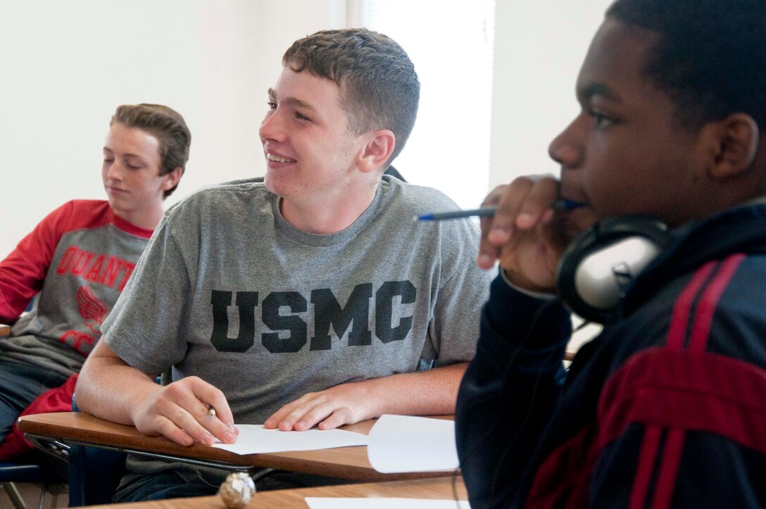 Caden Wilhelmsen, a military child attending Quantico High School, attends a financial aid class during a Pathway to College half-day workshop at Quantico Education Center, Oct. 17.