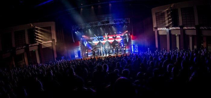 Air Force Tops in Blue performed a free concert the military and civilian community Oct. 20, 2015, at the North Charleston Performing Arts Center in North Charleston, S.C. Tops in Blue is an all active-duty Air Force Expeditionary Entertainment Unit composed of 35 to 40 of the most talented vocalists, musicians, dancers and technicians anywhere. The primary purpose of Tops in Blue is to entertain military personnel and their families around the world, raise morale and educate and inspire audiences on topics such as resiliency and social issues through musical performances. (U.S. Air Force photo/Airman 1st Class Clayton Cupit)