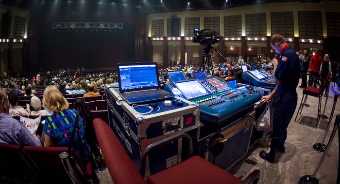 Air Force Tops in Blue performed a free concert the military and civilian community Oct. 20, 2015, at the North Charleston Performing Arts Center in North Charleston, S.C. Tops in Blue is an all active-duty Air Force Expeditionary Entertainment Unit composed of 35 to 40 of the most talented vocalists, musicians, dancers and technicians anywhere. The primary purpose of Tops in Blue is to entertain military personnel and their families around the world, raise morale and educate and inspire audiences on topics such as resiliency and social issues through musical performances. (U.S. Air Force photo/Airman 1st Class Clayton Cupit)