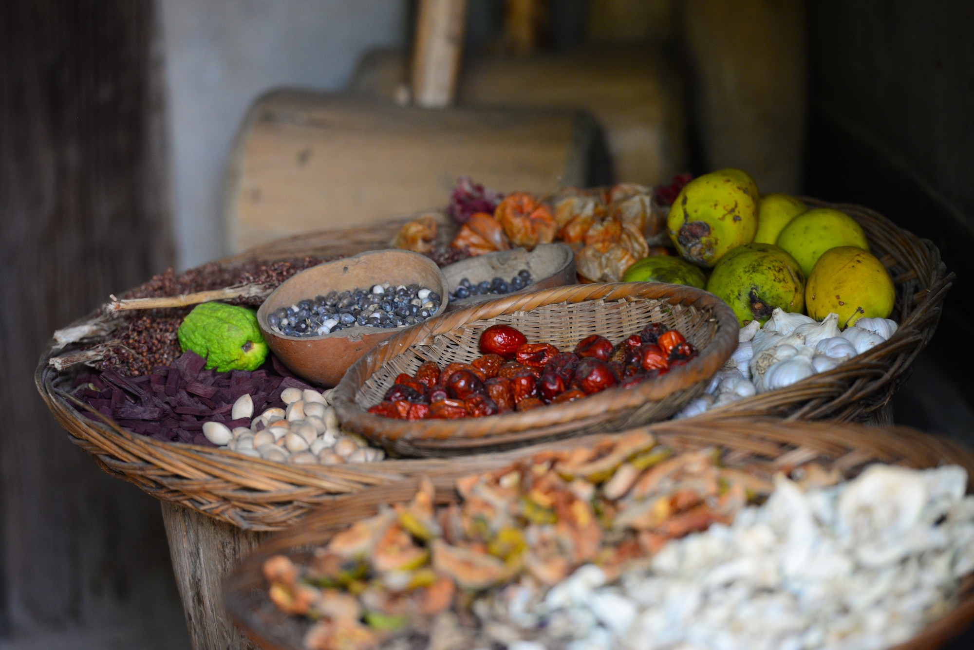 A display of spices and foods sit in an ancient kitchen at the Korean Folk Village in Yongin, Republic of Korea, Oct. 16, 2015. The village is a place where the rich history of this country comes to life in an amazing display of color and pageantry.
(U.S. Air Force photo/Staff Sgt. Amber Grimm)
