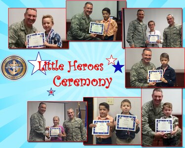 The Airman and Family Readiness center hosted their bi-annual “Little Heroes Ceremony” honoring children of deployed service members on Oct. 15, 2015 at Joint Base Charleston, S.C. Children, 4-12 years old, received a medal and certificate presented by their parent’s respective wing commander. (U.S. Air Force graphic/Tech Sgt. Renae Pittman)