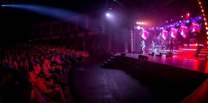Air Force Tops in Blue performed a free concert the military and civilian community Oct. 20, 2015, at the North Charleston Performing Arts Center in North Charleston, S.C. Tops in Blue is an all active-duty Air Force Expeditionary Entertainment Unit composed of 35 to 40 of the most talented vocalists, musicians, dancers and technicians anywhere. The primary purpose of Tops in Blue is to entertain military personnel and their families around the world, raise morale and educate and inspire audiences on topics such as resiliency and social issues through musical performances. (U.S. Air Force photo/Airman 1st Class Clayton Cupit)