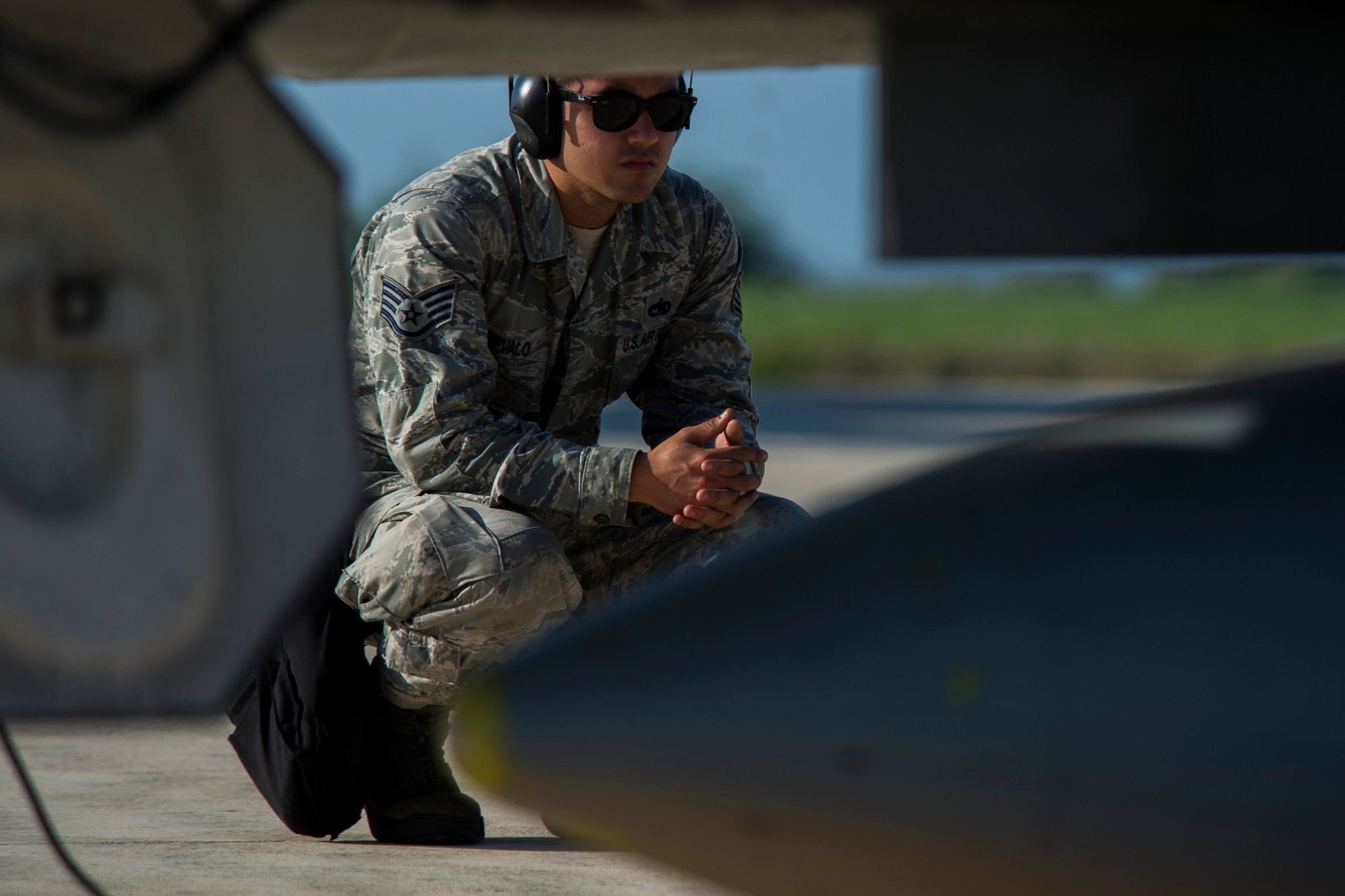 U.S. Air Force Staff Sgt. Joaquin Arevalo, a 52nd Aircraft Maintenance Squadron weapons load crew chief, looks over an F-16 Fighting Falcon fighter aircraft, assigned to 480th Fighter Squadron, Spangdahlem Air Base, Germany, before the start of the Trapani Air Show at Trapani Air Base, Italy, Oct. 19, 2015. The Trapani Air Show kicked off Trident Juncture 2015, a training exercise involving more than 30 Allied and Partner Nations taking place throughout Italy, Portugal, Spain, the Atlantic Ocean, the Mediterranean Sea, Canada, Norway, Germany, Belgium and the Netherlands. (U.S. Air Force photo by Airman 1st Class Luke Kitterman/Released)

