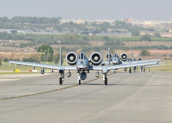 The U.S. Air Force deployed 12 A-10C Thunderbolt II attack aircraft from Moody Air Force Base, Georgia, support equipment and approximately 300 personnel to Incirlik Air Base, Turkey in support of Operation Inherent Resolve Oct. 15, 2015. This deployment follows Turkey's recent decision to open its bases to U.S. and other Coalition members participating in air operations against ISIL. The U.S. and Turkey are committed to the fight against ISIL in pursuit of peace and stability in the region. (U.S. Air Force photo by Airman 1st Class Cory W. Bush/Released)
