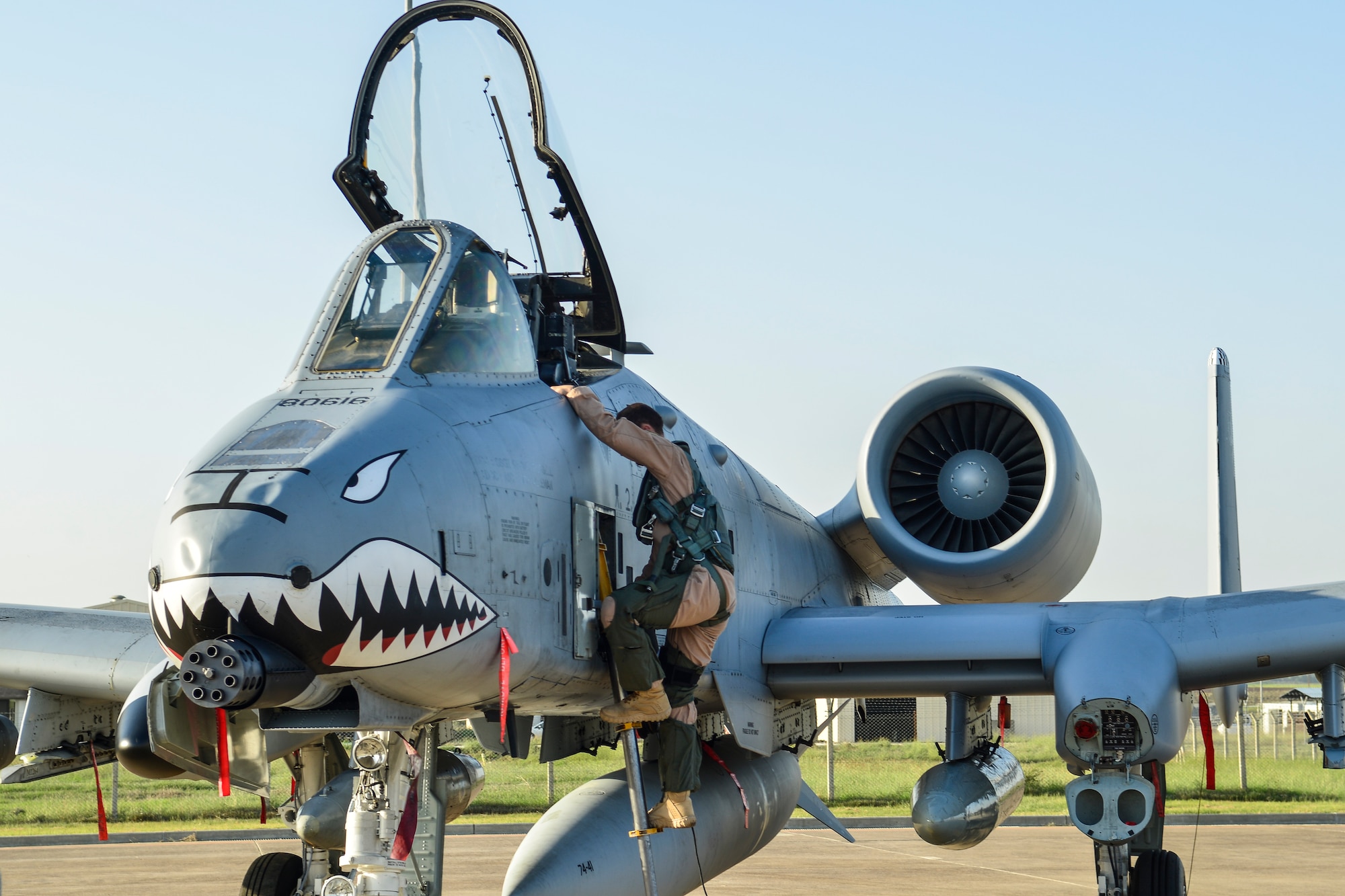 A U.S. Air Force pilot steps out of an A-10 Thunderbolt II attack aircraft shortly after arriving at Incirlik Air Base, Turkey Oct. 15, 2015. The 12 A-10 Thunderbolt IIs are deployed to Incirlik AB in support of Operation Inherent Resolve. The aircraft is deployed to Incirlik AB in an effort to enhance the international Coalition against ISIL. (U.S. Air Force photo by Airman 1st Class Cory W. Bush/Released)