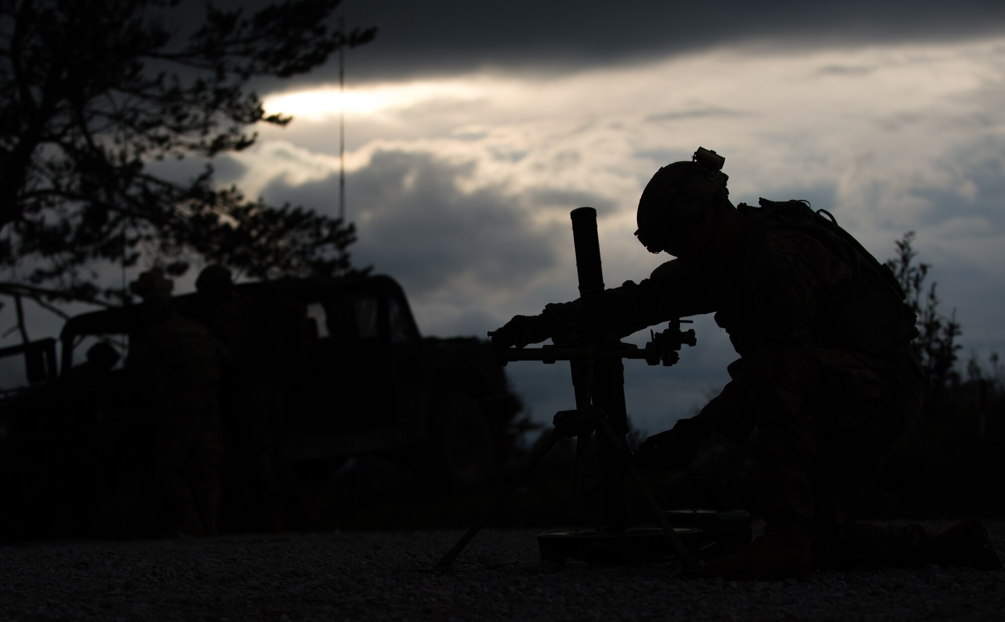 U.S Army Specialist Nigeal Yago, 2nd Battalion 503rd mortarman, calibrates his mortar during a training scenario Oct. 18, 2015, at Pocek Training Range, near Postojna, Slovenia. Mortarmen from the 2nd Battalion, 503rd Infantry Regiment supported exercise Rock Proof V with indirect fire as other assets provided close air support, artillery and machine gun fire. The exercise was designed to build interoperability between U.S. and Slovenian militaries and maintain strong ties between NATO allies. (U.S. Air Force photo/ Staff Sgt. Armando A. Schwier-Morales)