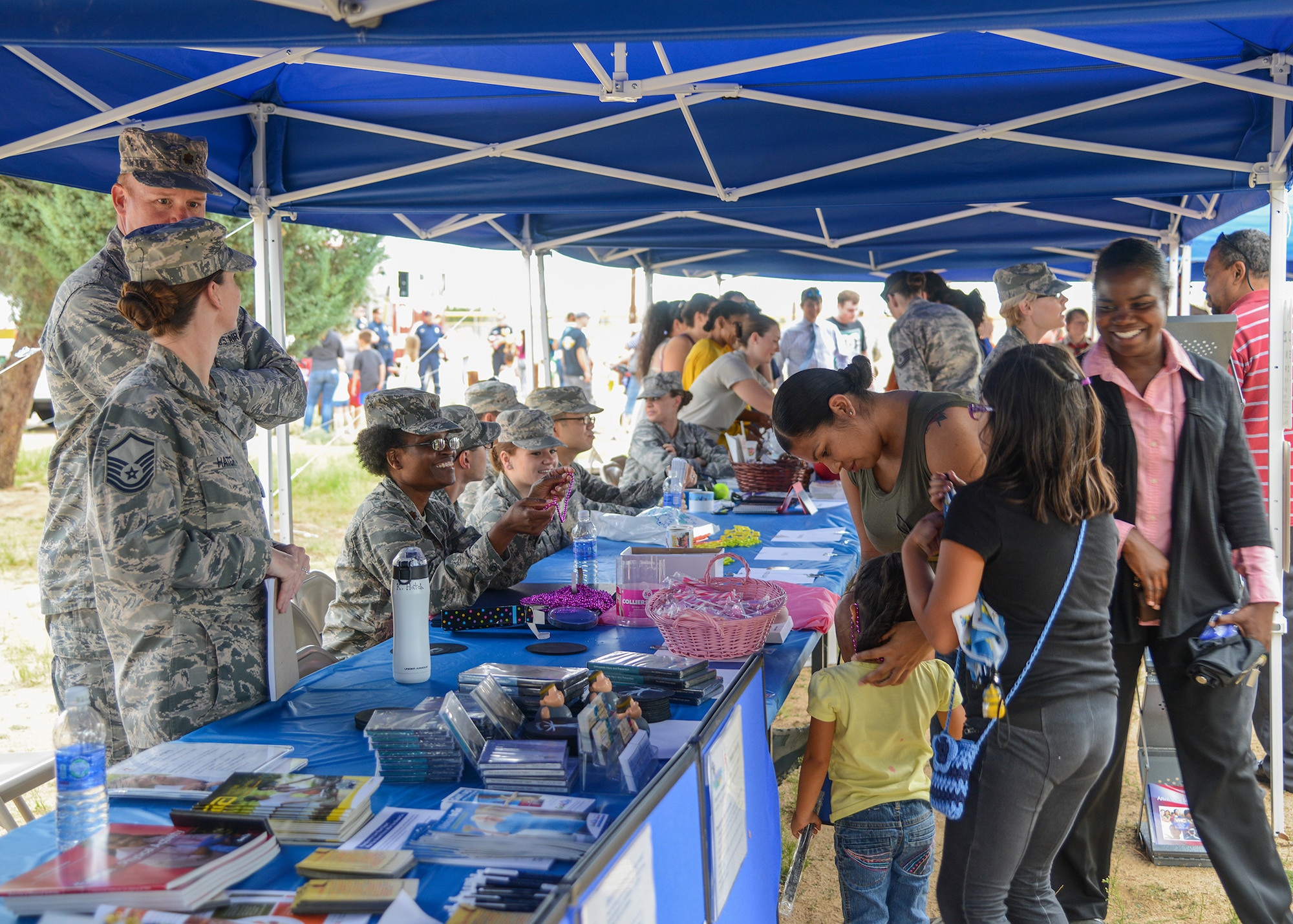 Booths were set up at the festival with free giveaways from APET, the 412th Medical Group, California Highway Patrol and Edwards AFB's Sexual Assault Response Coordinator, to name a few. (U.S. Air Force photo by Rebecca Amber)