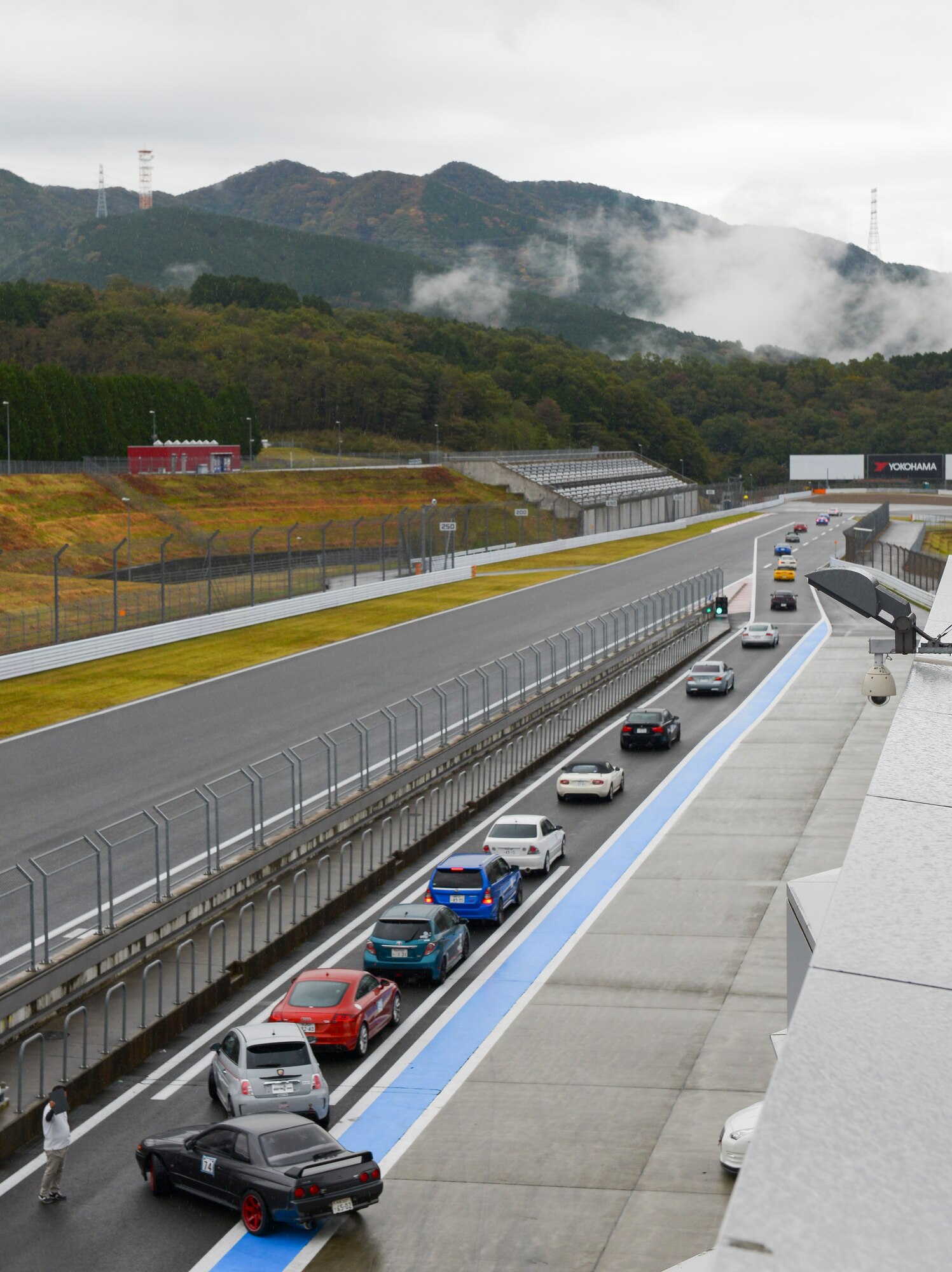 Cars enter the track at Fuji Speedway, Japan, Oct. 17, 2015. Races last for 30 minutes and a record of each lap time is given to the competitors after the race. (U.S. Air Force photo by Airman 1st Class Elizabeth Baker/Released)