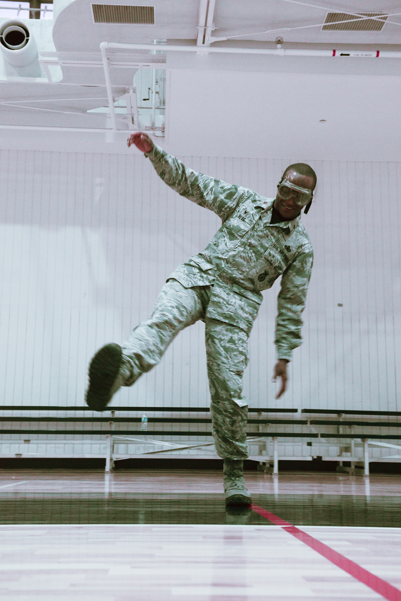 Maj. Tyrone Bess, 374th Security Forces Squadron commander, attempts to walk a straight line while wearing ‘drunk goggles’ as part of a driving under the influence rodeo at Yokota Air Base, Japan, Oct. 16, 2015. The 374 SFS held the rodeo to educate base personnel on the effects of drinking and the consequences of drunk driving. (U.S. Air Force photo by Senior Airman David C. Danford/Released)